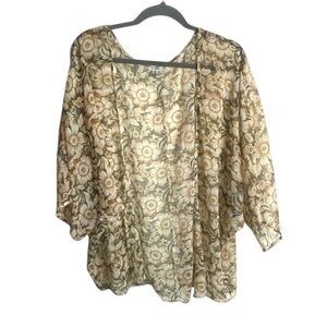 American Eagle Size Small Kimono Cardigan Sheer Floral Netural Boho Swim Beach